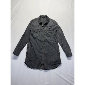Timing‎ Western Shirt Dress Womens Small Gray Denim Roll Tab Sleeve Button Front